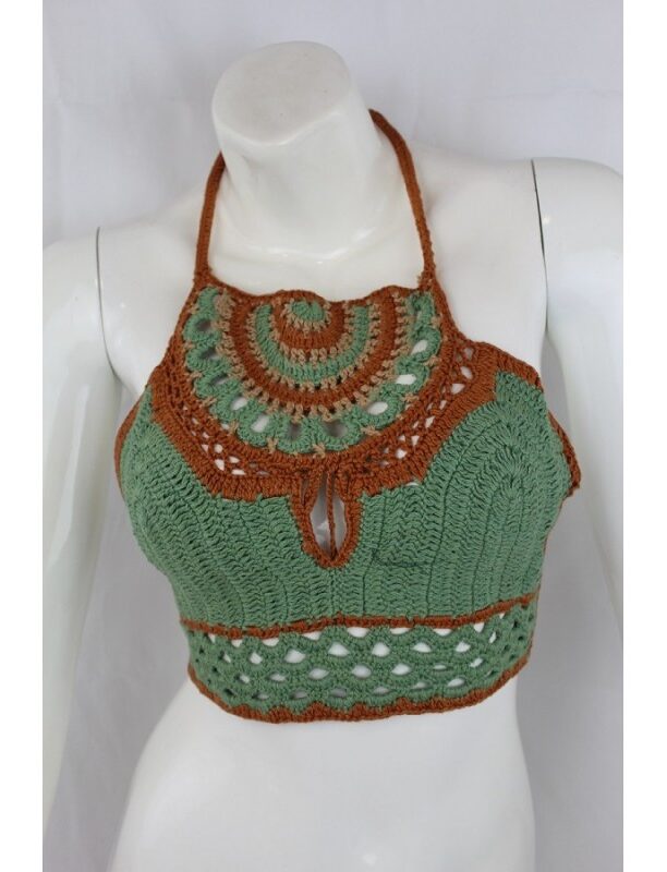 Top crochet verde/marrón